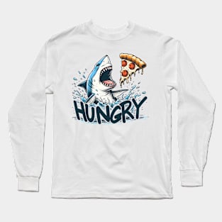 Funny Shark with Pizza, Pizza Lover Long Sleeve T-Shirt